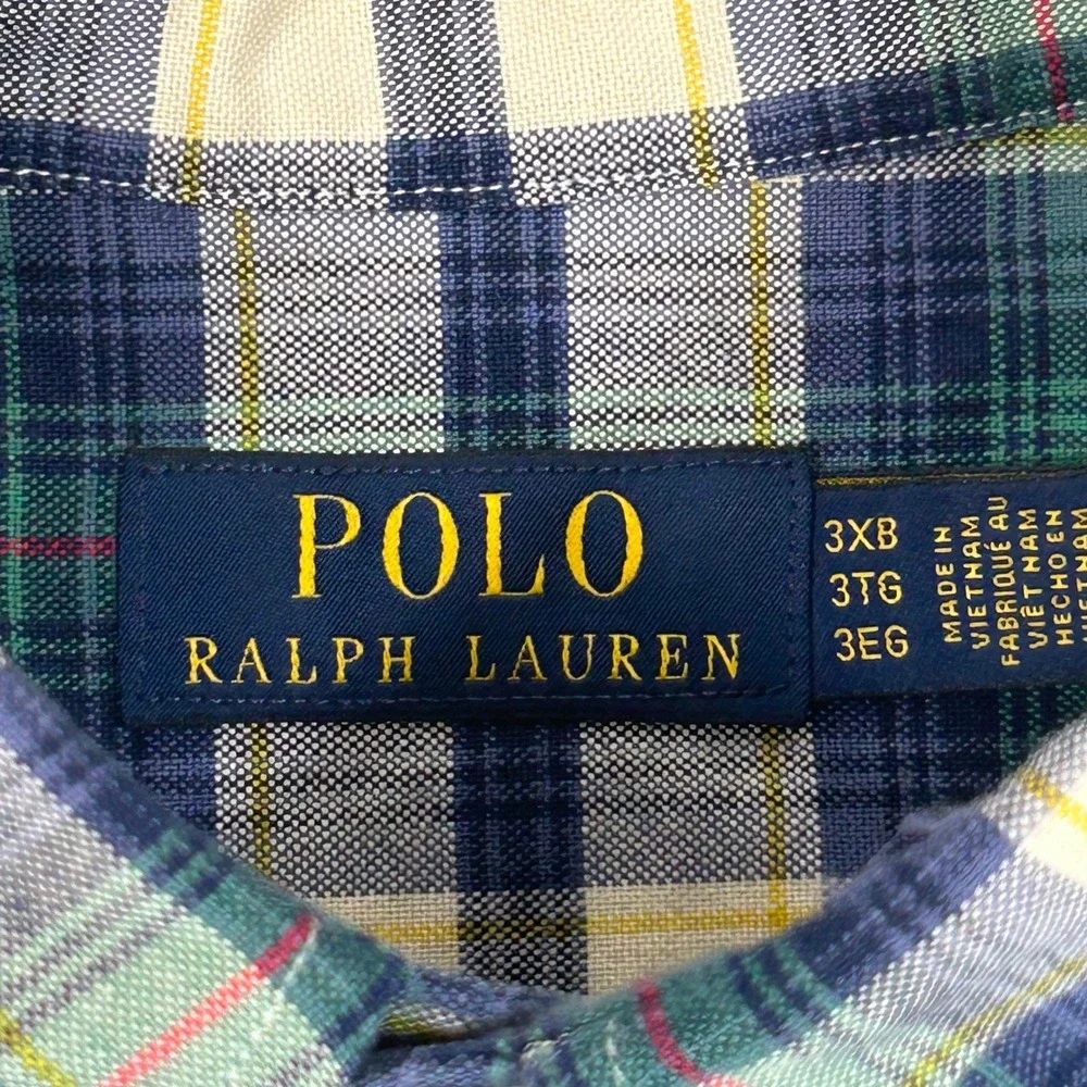 Polo Ralph Lauren Oxford Shirt Mens 3XB Big Tartan Plaid Green Navy Short Sleeve